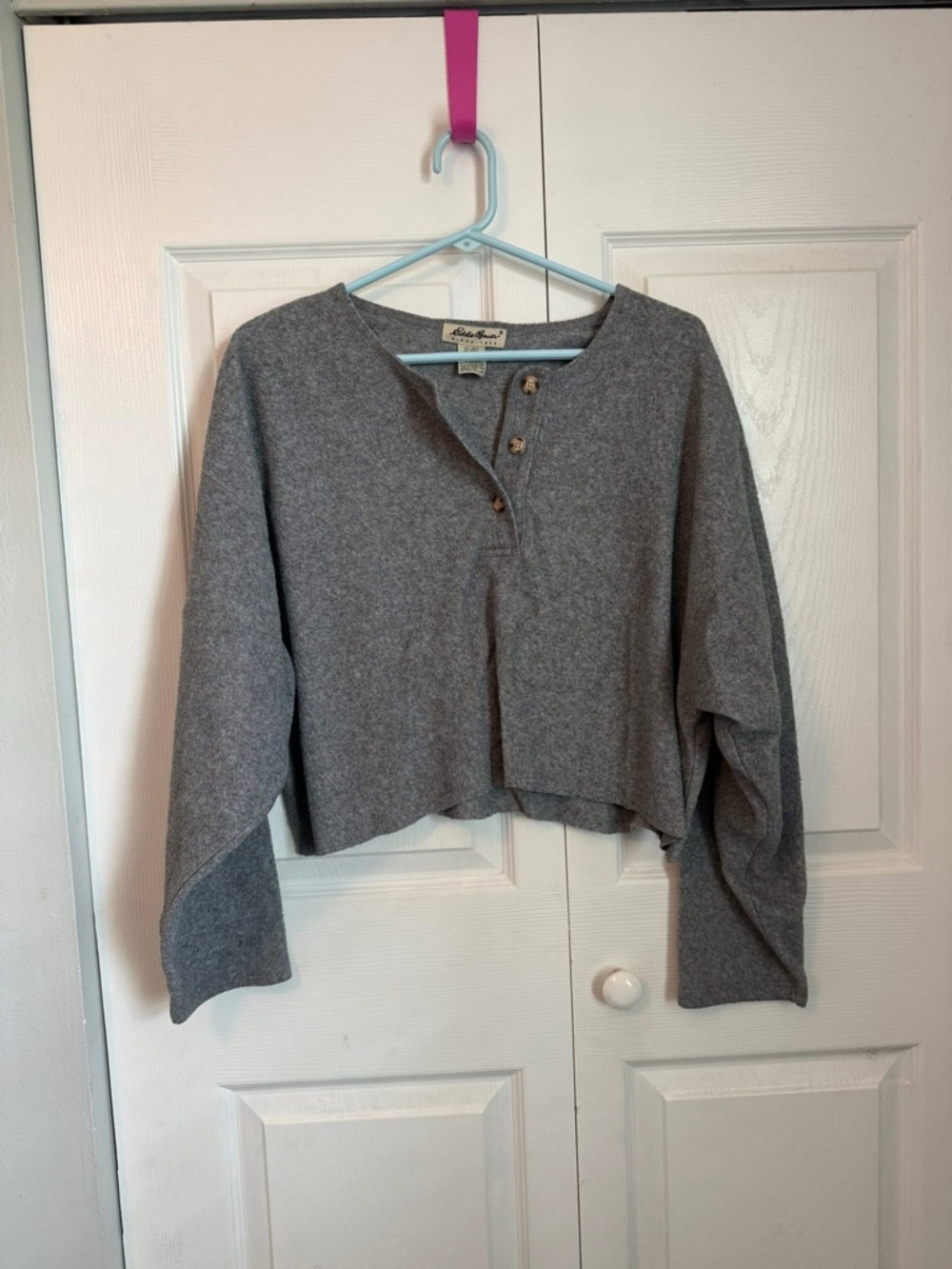 Eddie Bauer Heather Gray Cropped Henley Pullover